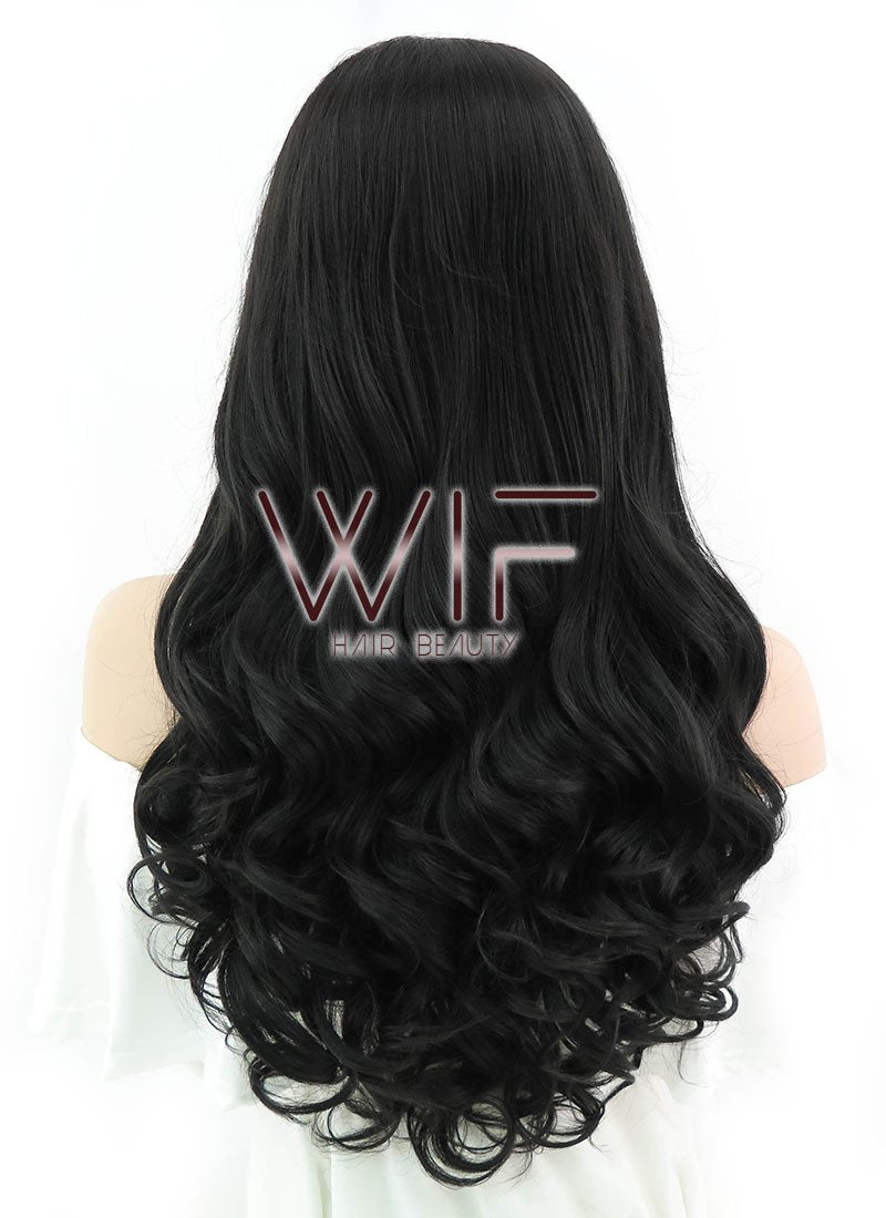 24" Wavy Natural Black Lace Front Synthetic Wig LF111