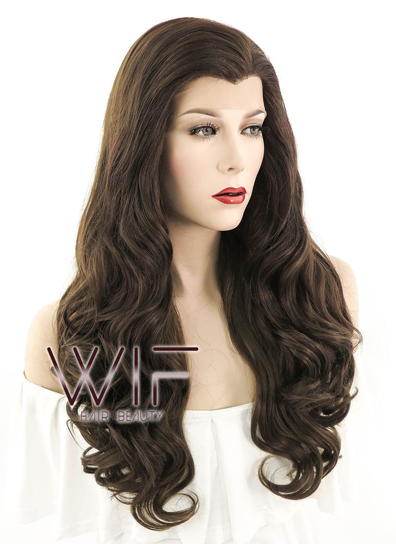 24" Wavy Dark Brown Lace Front Synthetic Wig LF117