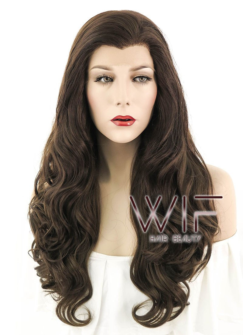 24" Wavy Dark Brown Lace Front Synthetic Wig LF117