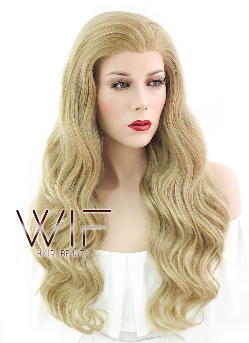 24" Wavy Golden Blonde Lace Front Synthetic Wig LF119