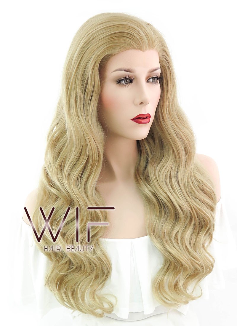 24" Wavy Golden Blonde Lace Front Synthetic Wig LF119