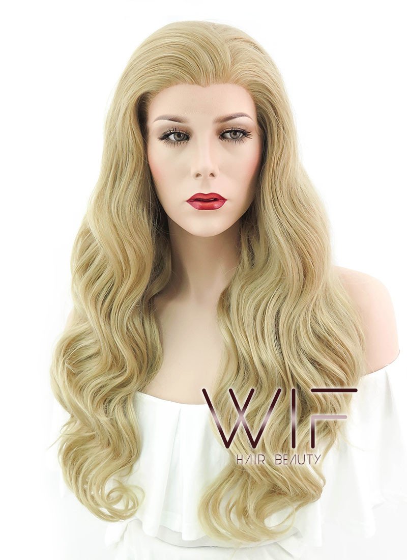 24" Wavy Golden Blonde Lace Front Synthetic Wig LF119