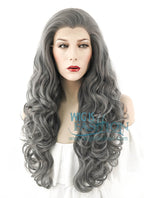 26" Long Curly Grey Lace Front Synthetic Hair Wig LF1230