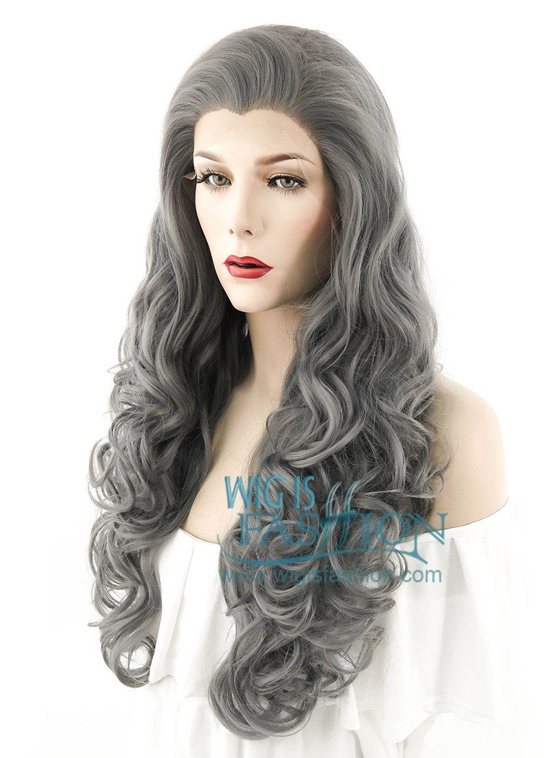 26" Long Curly Grey Lace Front Synthetic Hair Wig LF1230