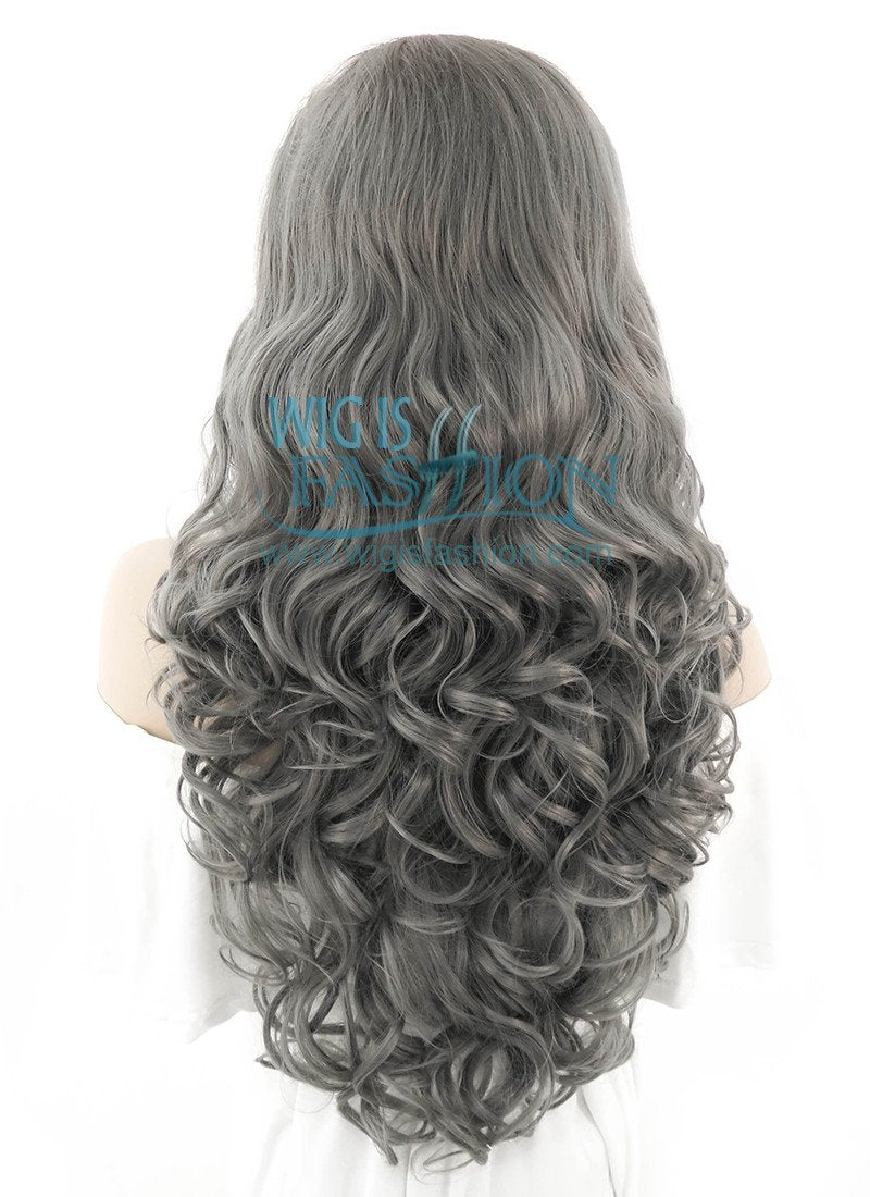 26" Long Curly Grey Lace Front Synthetic Hair Wig LF1230