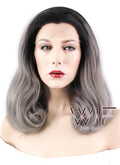 16" Wavy Black Grey Ombre Lace Front Synthetic Wig LF1232