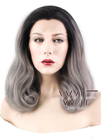 16" Wavy Black Grey Ombre Lace Front Synthetic Wig LF1232