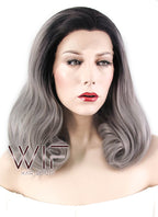 16" Wavy Black Grey Ombre Lace Front Synthetic Wig LF1232