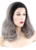 16" Wavy Black Grey Ombre Lace Front Synthetic Wig LF1232