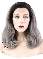 16" Wavy Black Grey Ombre Lace Front Synthetic Wig LF1232
