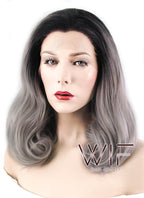 16" Wavy Black Grey Ombre Lace Front Synthetic Wig LF1232