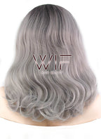 16" Wavy Black Grey Ombre Lace Front Synthetic Wig LF1232