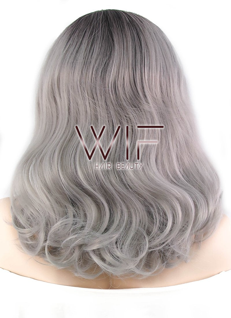 16" Wavy Black Grey Ombre Lace Front Synthetic Wig LF1232