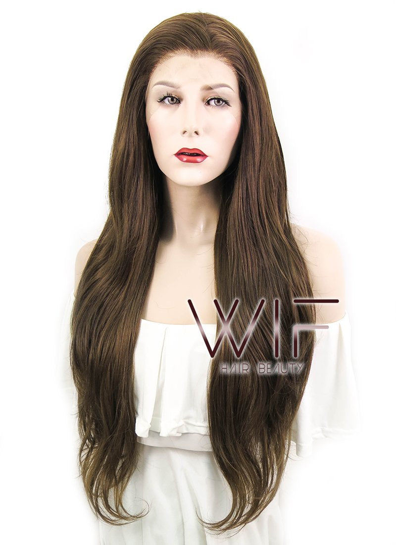 26" Wavy Mixed Brown Lace Front Synthetic Wig LF1235