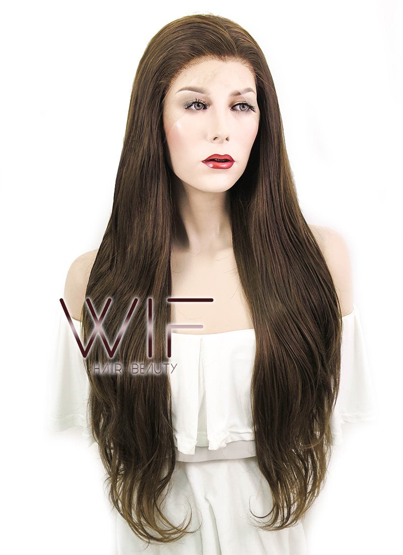 26" Wavy Mixed Brown Lace Front Synthetic Wig LF1235