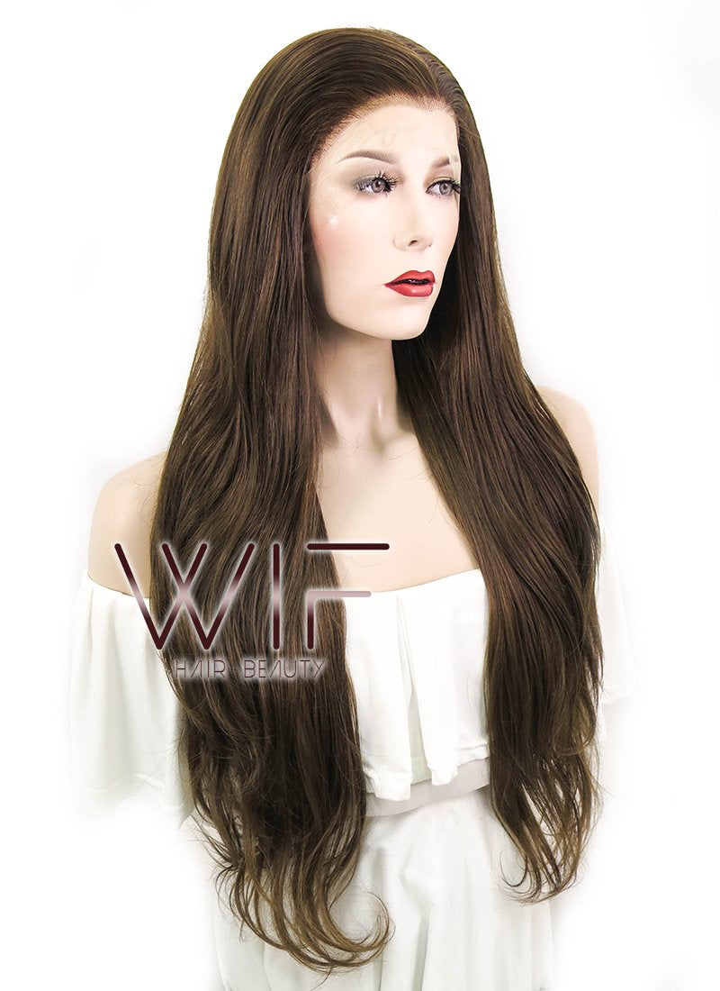 26" Wavy Mixed Brown Lace Front Synthetic Wig LF1235