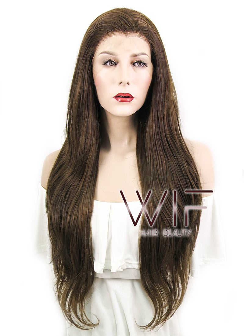 26" Wavy Mixed Brown Lace Front Synthetic Wig LF1235