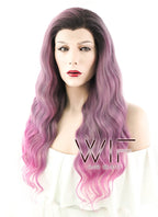 24" Wavy Purple Pink Ombre With Dark Roots Lace Front Synthetic Wig LF1237