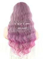 24" Long Curly Purple Mixed Pink with Dark Roots Lace Front Synthetic Hair Wig LF1237