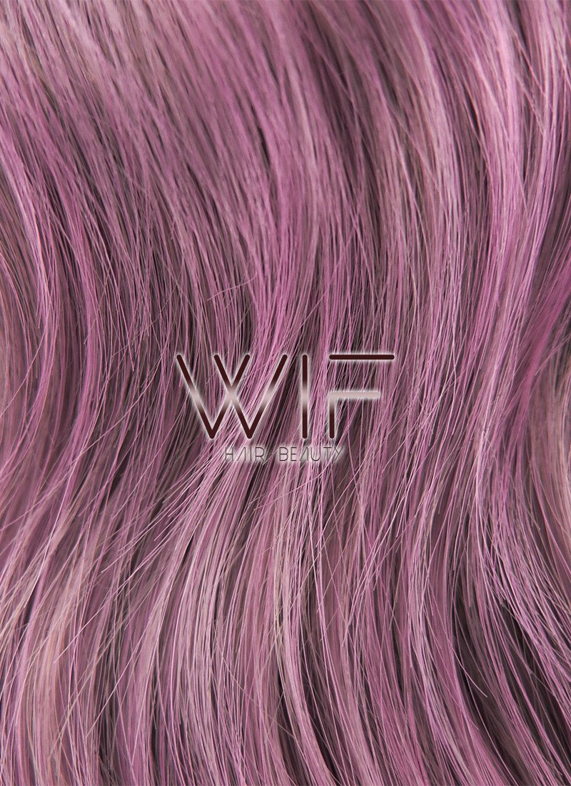 24" Long Curly Purple Mixed Pink with Dark Roots Lace Front Synthetic Hair Wig LF1237