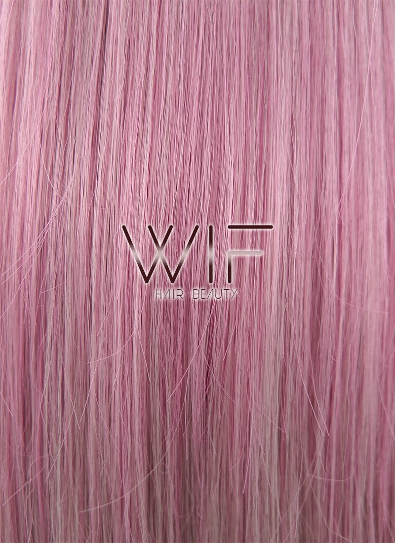 24" Long Straight Pink Mixed Grey with Dark Roots Lace Front Synthetic Hair Wig LF1238