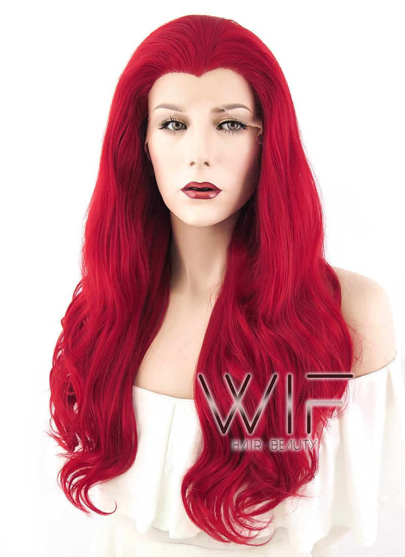 24" Wavy Red Lace Front Synthetic Wig LF123