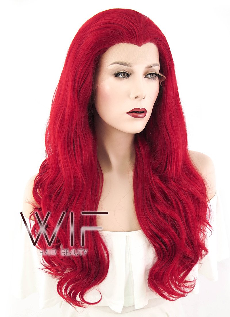 24" Wavy Red Lace Front Synthetic Wig LF123