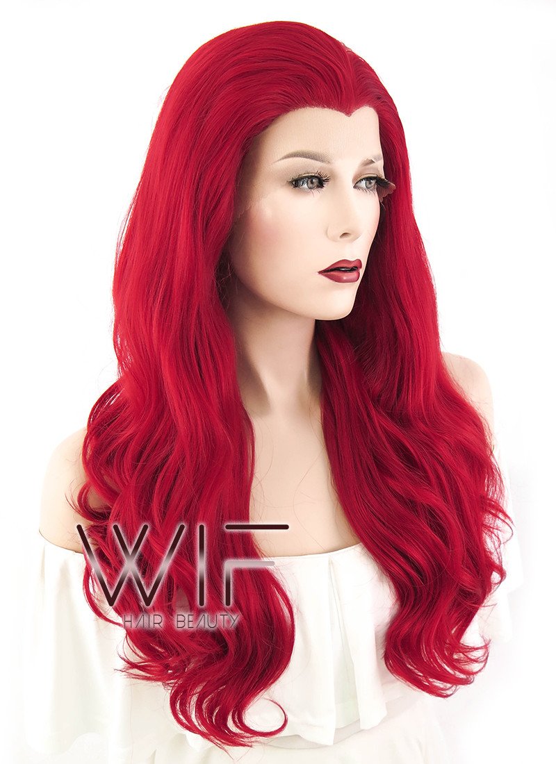 24" Wavy Red Lace Front Synthetic Wig LF123