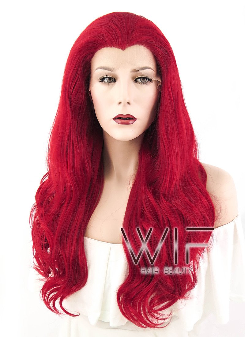 24" Wavy Red Lace Front Synthetic Wig LF123