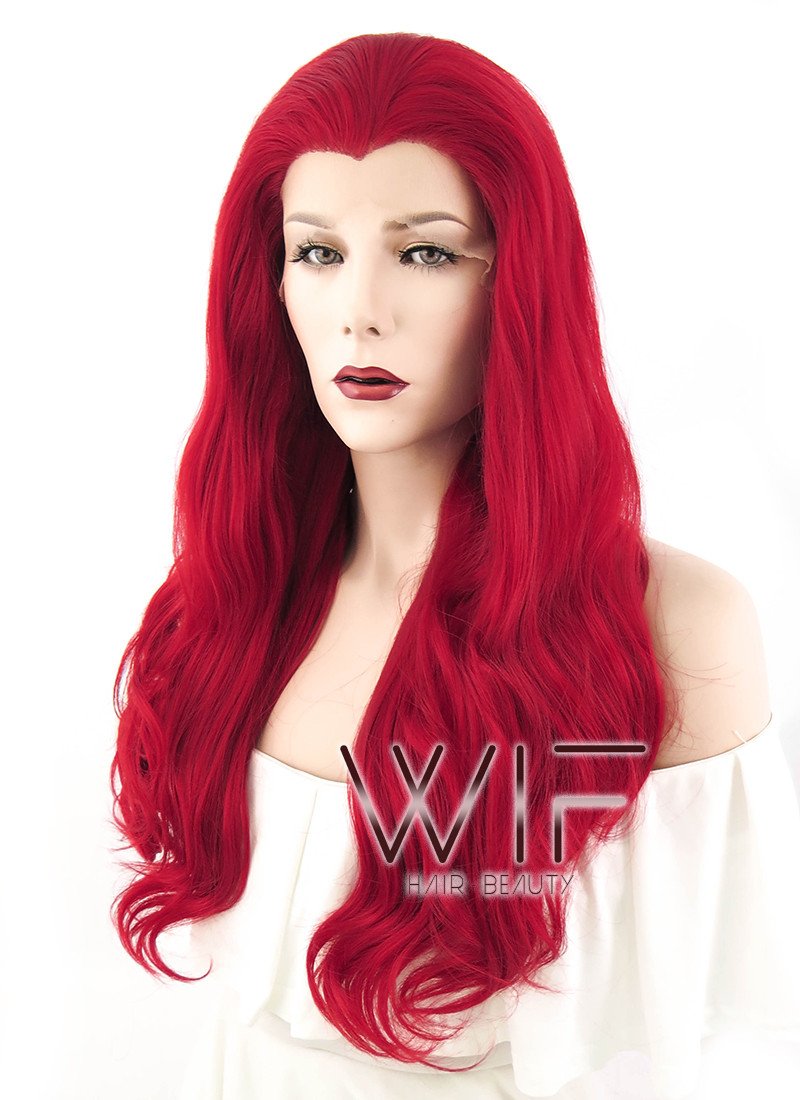 24" Wavy Red Lace Front Synthetic Wig LF123