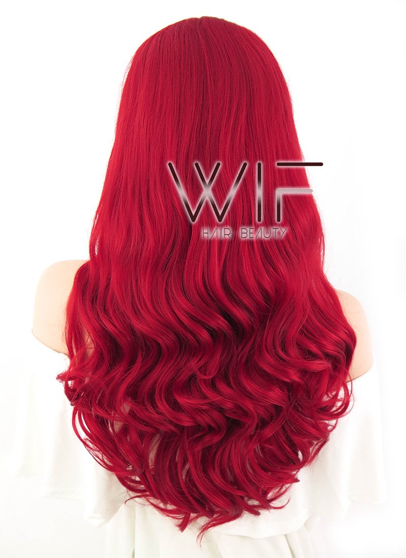 24" Wavy Red Lace Front Synthetic Wig LF123