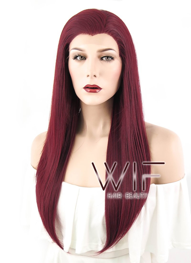 24" Straight Dark Burgundy Lace Front Synthetic Wig LF1241