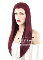 24" Long Straight Dark Burgundy Lace Front Synthetic Hair Wig LF1241
