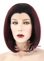 10" Straight Dark Burgundy With Dark Roots Lace Front Synthetic Wig LF1243