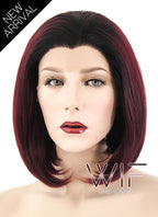 10" Straight Dark Burgundy With Dark Roots Lace Front Synthetic Wig LF1243