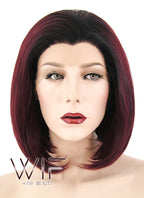10" Straight Dark Burgundy With Dark Roots Lace Front Synthetic Wig LF1243