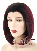 10" Straight Dark Burgundy With Dark Roots Lace Front Synthetic Wig LF1243