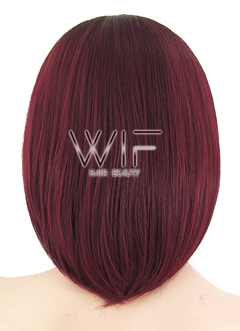 10" Straight Dark Burgundy With Dark Roots Lace Front Synthetic Wig LF1243