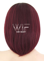 10" Straight Dark Burgundy With Dark Roots Lace Front Synthetic Wig LF1243