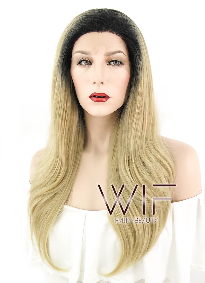 22" Straight Dark Burgundy With Dark Roots Lace Front Synthetic Wig LF1244
