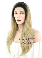 22" Straight Dark Burgundy With Dark Roots Lace Front Synthetic Wig LF1244