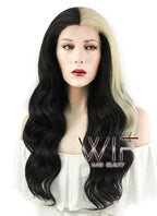 24" Wavy Black Mixed Light Blonde Lace Front Synthetic Wig LF1245