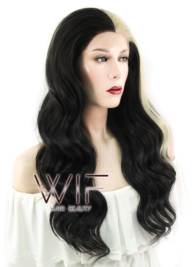24" Wavy Black Mixed Light Blonde Lace Front Synthetic Wig LF1245