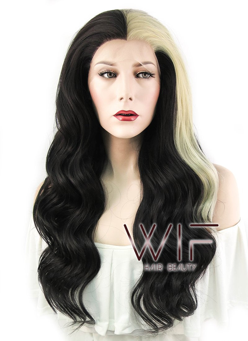 24" Wavy Black Mixed Light Blonde Lace Front Synthetic Wig LF1245