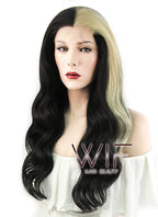 24" Wavy Black Mixed Light Blonde Lace Front Synthetic Wig LF1245