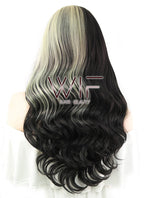 24" Wavy Black Mixed Light Blonde Lace Front Synthetic Wig LF1245