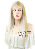 24" Straight White Mixed Light Blonde Lace Front Synthetic Wig LF1246