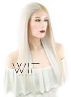 24" Straight White Mixed Light Blonde Lace Front Synthetic Wig LF1246