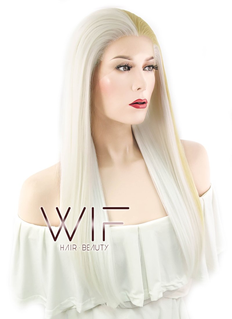24" Straight White Mixed Light Blonde Lace Front Synthetic Wig LF1246