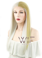 24" Straight White Mixed Light Blonde Lace Front Synthetic Wig LF1246
